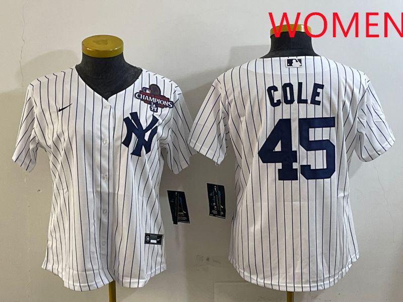Women New York Yankees #45 Cole White Stripe Game 2025 Nike MLB Jersey style 4->women mlb jersey->Women Jersey